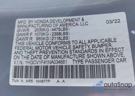 2022 Honda Accord Sport Special Edition from USA, damaged, VIN 1HGCV1F41NA034661